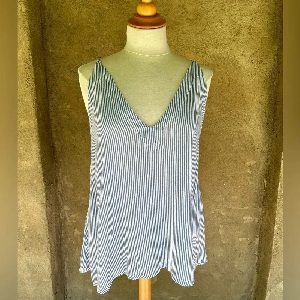 Lulu’s blue & white costal vibes striped  tank top